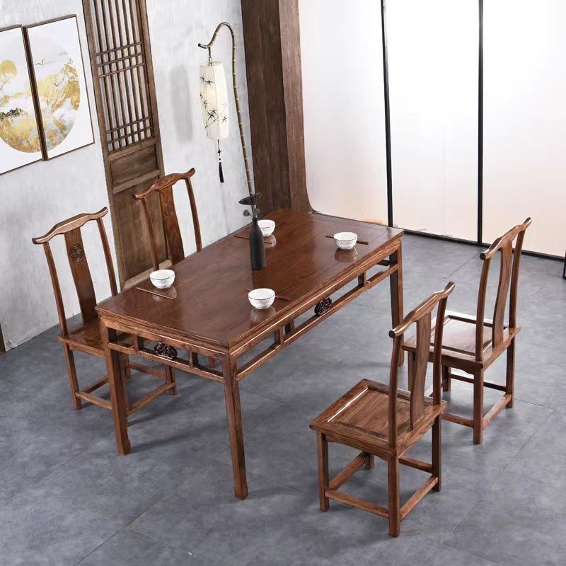 实木餐桌中式八仙桌家用饭桌长方桌四方桌酒店酒楼榆木餐桌椅组合