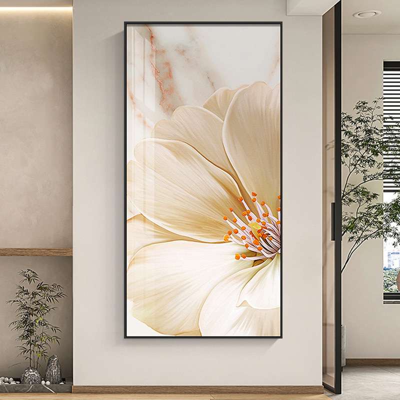 入户玄关装饰画轻奢大气立体竖版花卉挂画现代简约走廊过道墙壁画图片