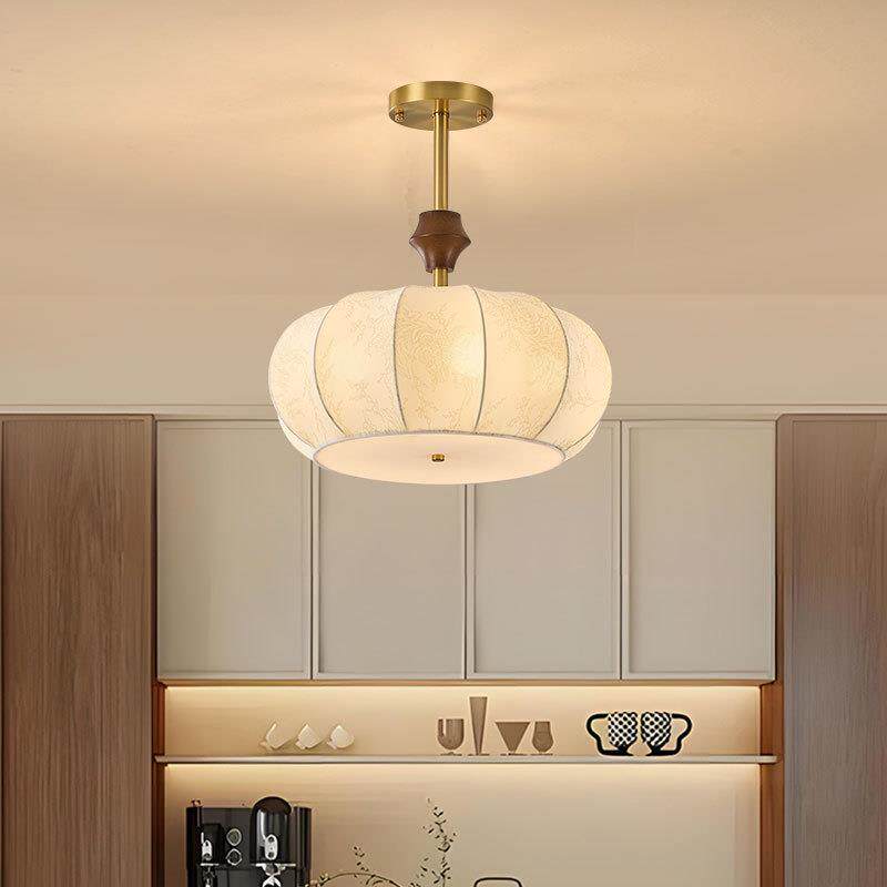 法式中古风全铜布艺餐厅卧室灯美式复古创意温馨主卧灯具护眼吊灯