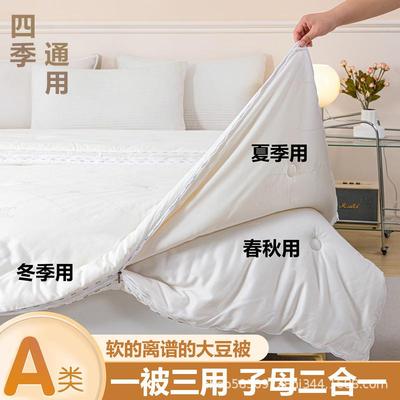 蚕丝被子母被二合一拉链款大豆纤维被全棉被子芯加厚冬被
