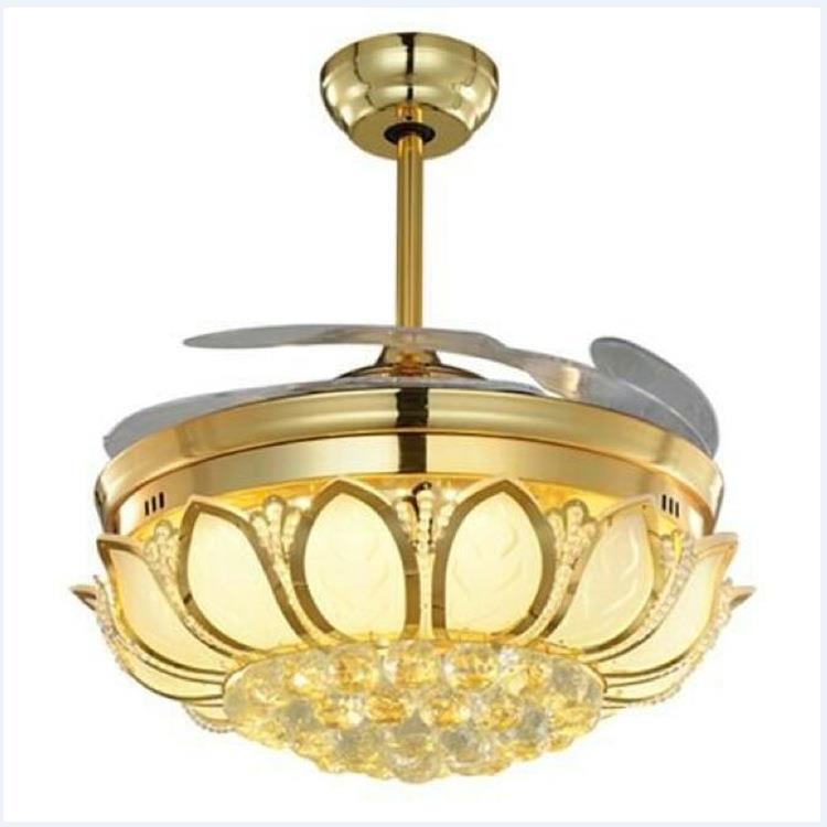 水晶隐形吊扇灯简约时尚现代电风扇吊灯客厅餐厅带led欧式风扇灯