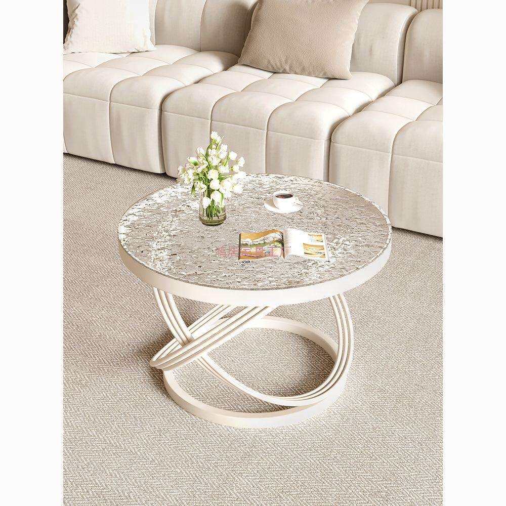 奶油风小茶几奢意钢化玻璃茶几简约家用小桌子玻璃面意式极简创意