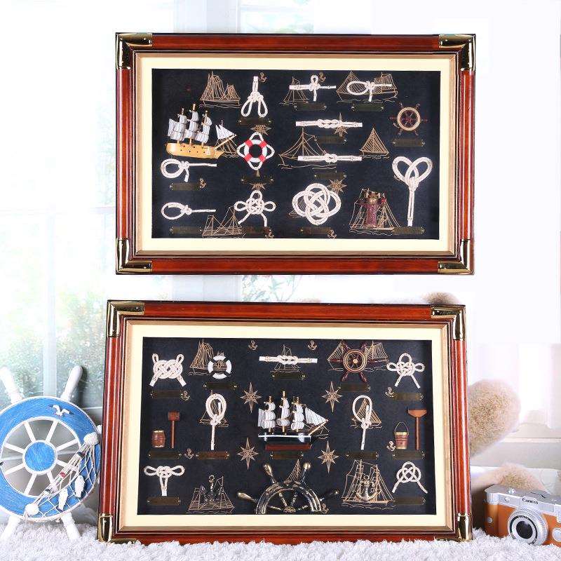 创意新款立体水手结麻绳地中海挂画帆船海洋挂墙饰木质工艺品