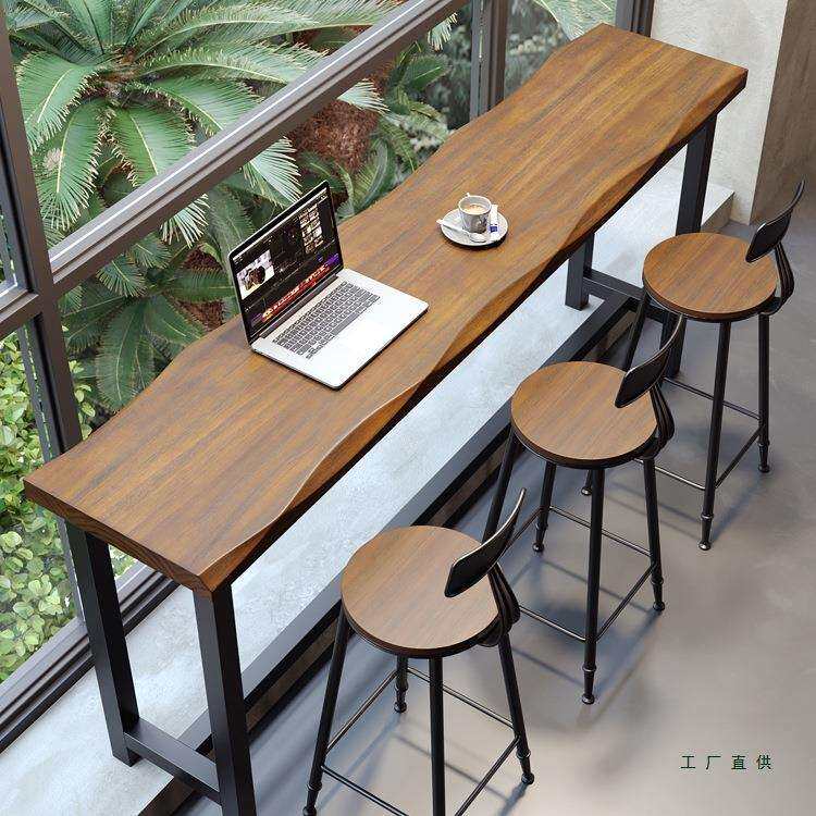阳台家用吧台桌简约实木靠窗长条高低脚长桌子高脚桌椅靠墙窄桌