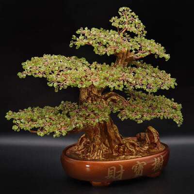 新款天然橄榄石财宝树发财树居家办公摆件36x38cm
