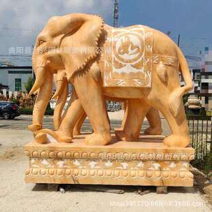 户外大型石雕晚霞红大象一对门口摆件招财小象吸水像公司工厂