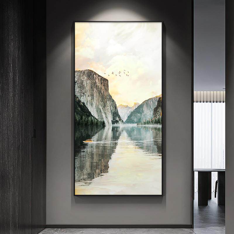 山水风景玄关装饰画现代简约走廊过道挂画高档大气入户正对门壁画