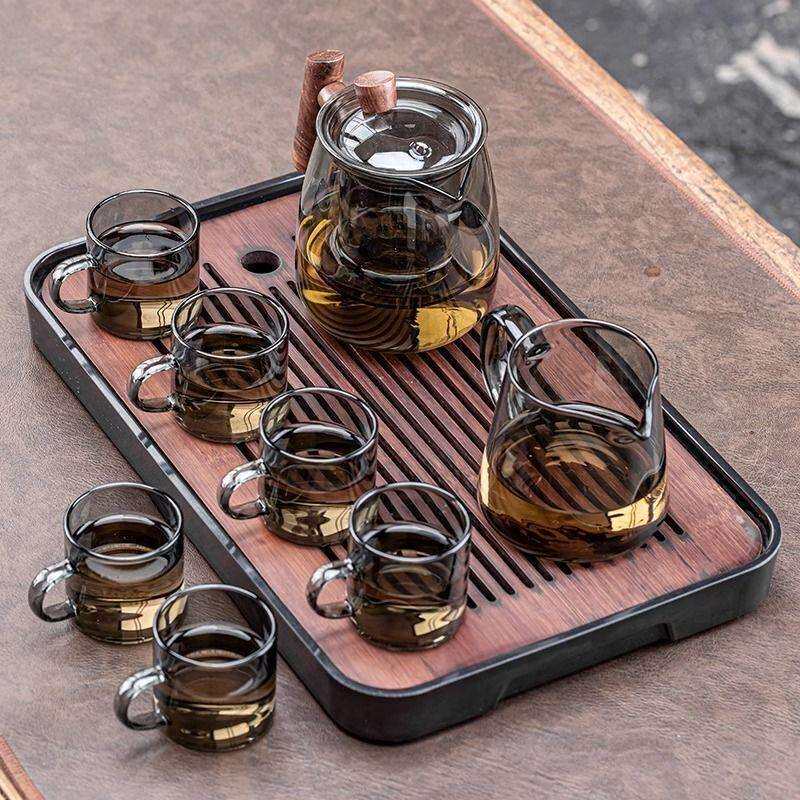 玻璃茶具套装带茶盘家用办公室茶水分离茶杯功夫耐热泡茶壶一整套