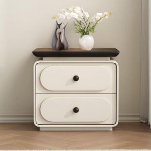 2025新款中式奶油简约免安装大容量床头柜皮质家用卧室床边柜收纳