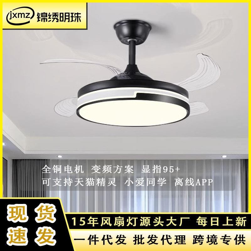 隐形风扇灯2025年新款吊扇灯家用客厅餐厅带电扇一体吊灯48寸黑色