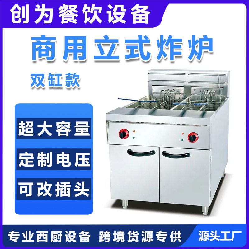 商用立式电炸炉餐饮厨房设备电炸锅双缸双筛大容量薯条炸鸡油炸锅