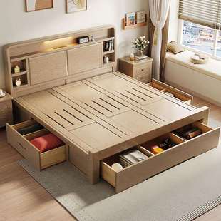 全实木气压.双人床双人主卧木床储物现代简约.实木高箱