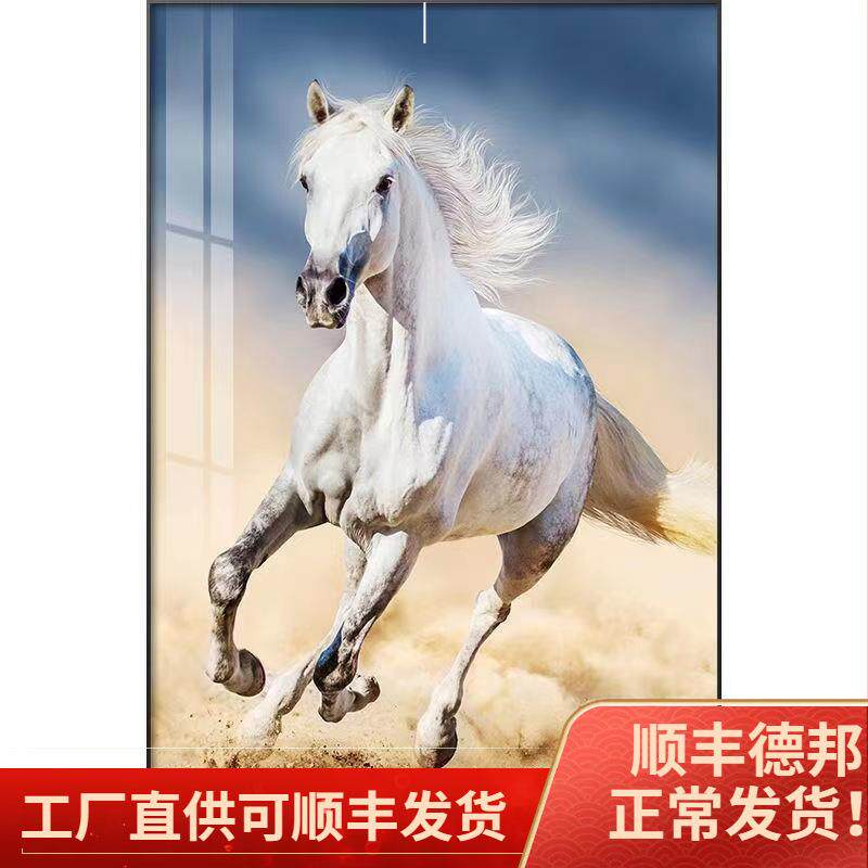 现代玄关入户装饰画马简约竖版过道壁画楼梯口走廊过道挂画平面