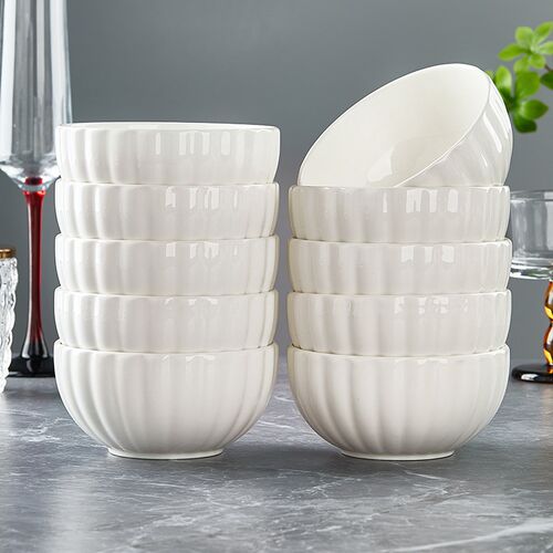 速发陶新白厚碗家用米饭碗盘瓷款2025纯加釉下彩南瓜竖纹餐具面碗