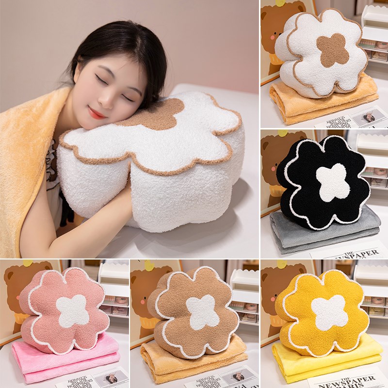 速发花朵抱枕被子两用办公室靠枕午睡枕头毯子二合生车载靠一学垫