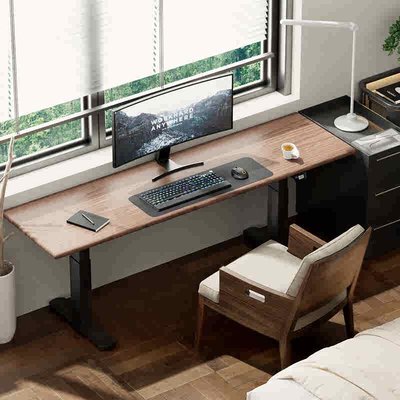 ZOMO窄边电动升降桌 北美黑胡桃木 电脑桌 靠墙一字板办公桌40窄