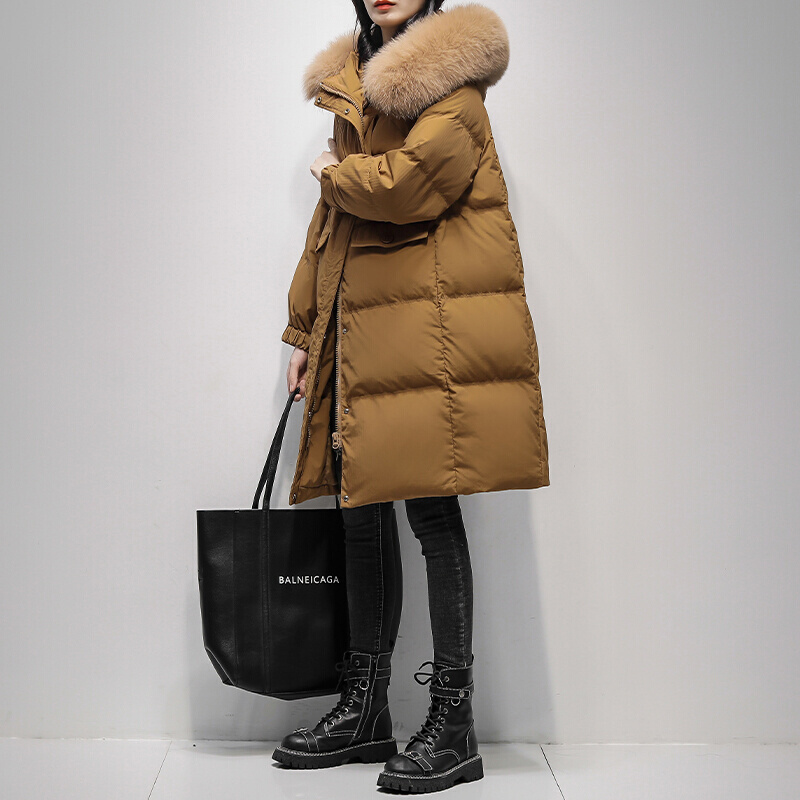 Mealiers大毛领加厚羽绒服女2023冬季韩版中长款高级感白鸭绒外套-封面