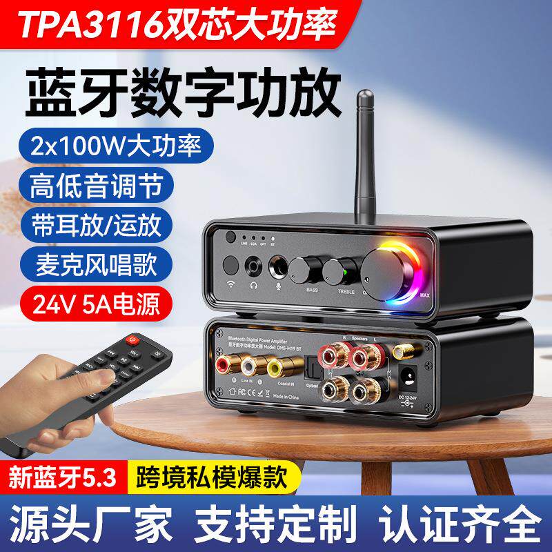 跨境新款迷你功放机蓝牙5.3家用功率放大器200W双声道厂家直销