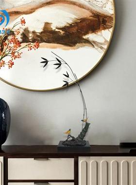 现代新中式禅意石头竹子摆酒店大堂设样板房间创意玄关装饰品摆件