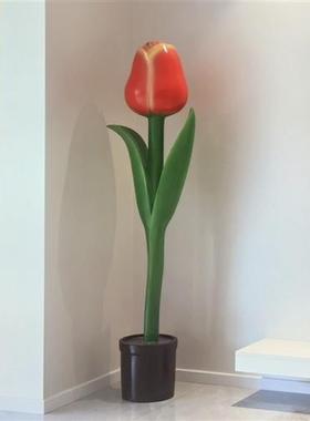 网红仿真植物花盆郁金香玻璃钢雕塑家居客厅商场装饰落地大型摆件