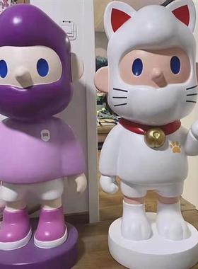 网红卡通bobo招财猫男友摆件店铺玻璃钢雕塑家居客厅大型落地装饰