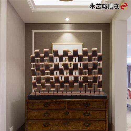 新中式铁艺瓦片组合玄关桌面雕塑厂家古典做旧室内玄关大型艺术品