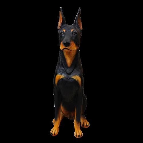 原创客厅狗摆件仿真杜宾犬模型玻璃钢动物雕塑电视柜落地装饰大号