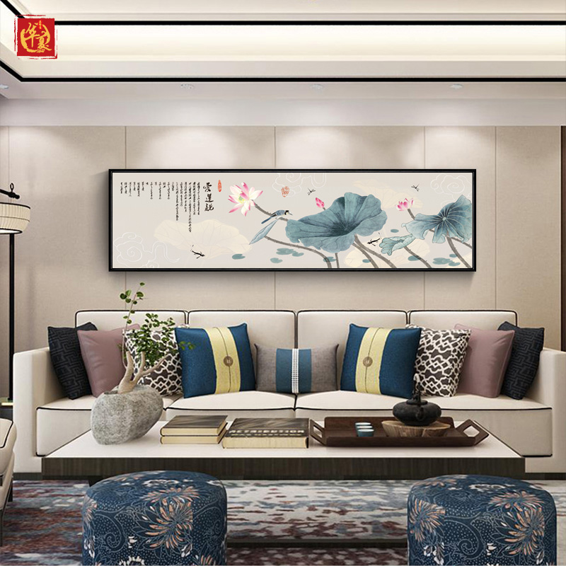 新品2021年新款中式卧室床头挂画现代简约装饰画主卧墙面禅意荷花图片