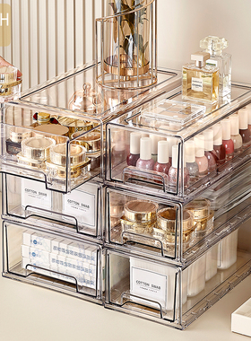 YYFISH洋洋鱼桌面收纳盒透明抽屉式加厚塑料家用化妆品防尘储物盒