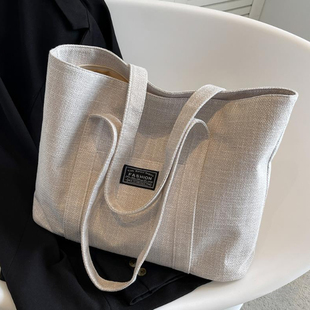 帆布托特大容量棉麻包百搭简约通勤妈咪包加厚学生单肩托特包