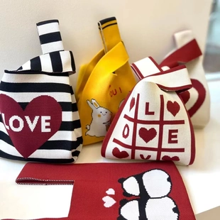 多巴安情人节礼品针织包袋手提托特包手拎包大容量时尚女士手腕包