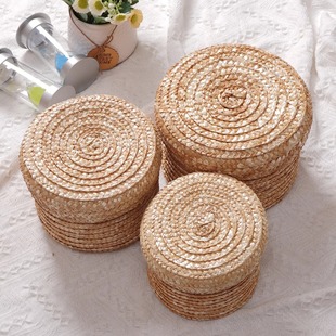 麦秸草手工编织筐圆形收纳盒结婚伴手礼包装送礼包装储物带盖创意