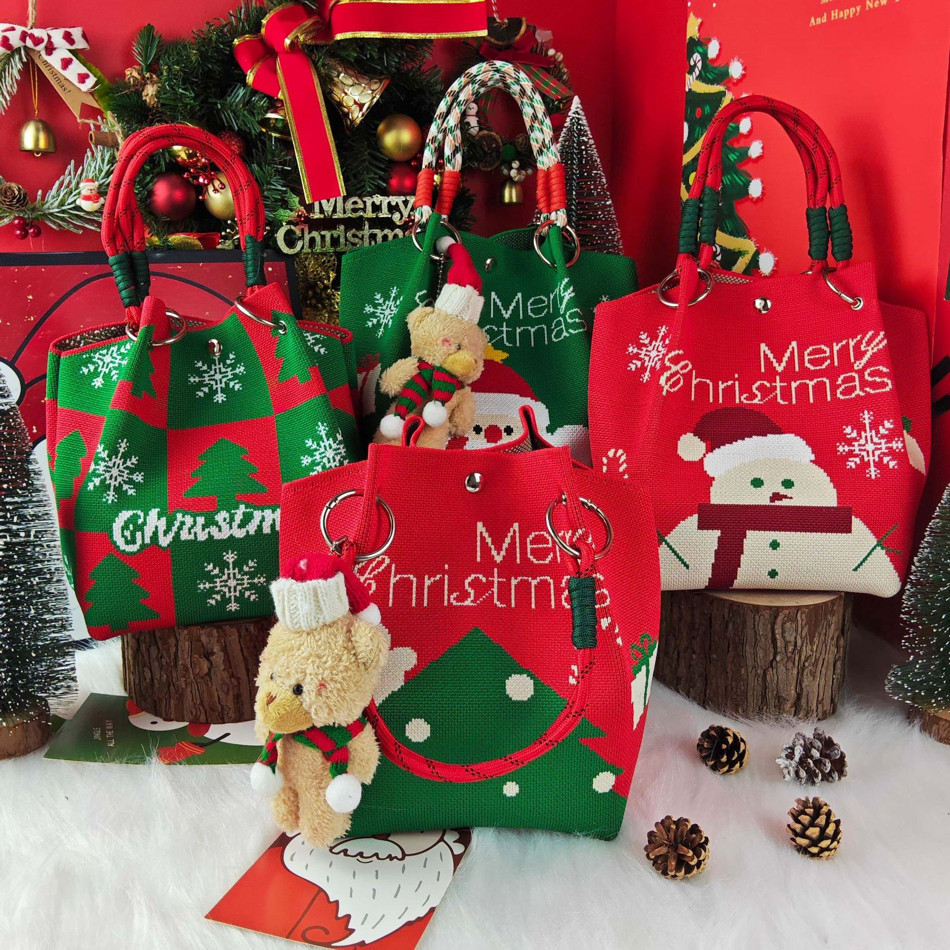 圣诞节礼品包装袋手提针织伴手礼