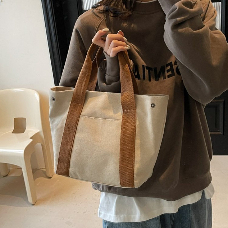 帆布撞色托特包通勤手提布包便当