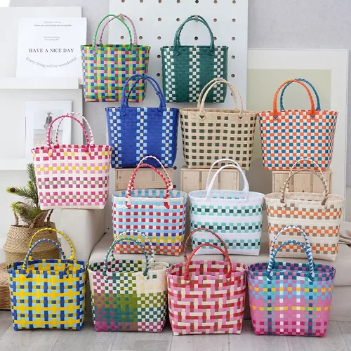 百搭沙滩包菜篮子伴手礼袋方包大容量手拎手提包编织包托特包包女