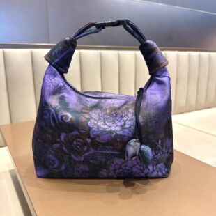 中国风布包仿香云纱手提包斜挎手机包新中式 饰 复古抽绳布包百搭装