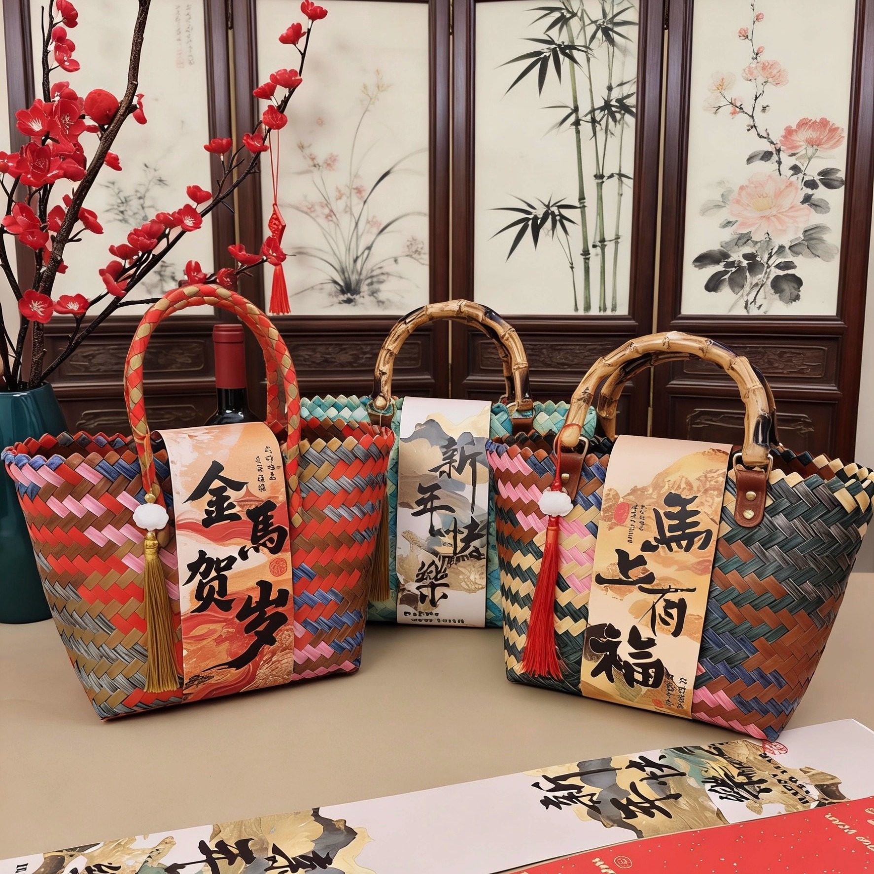 节庆编织手提篮生日礼品伴手礼篮