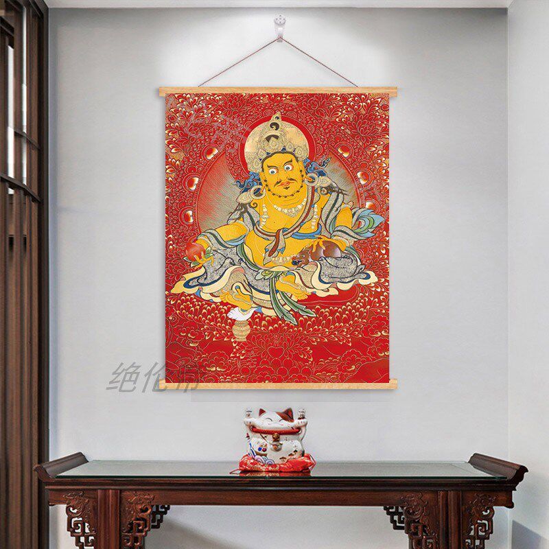 速发藏传黄财神唐卡佛像挂画店铺茶室招财装饰画客厅中堂玄关壁画