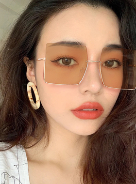 速发茶色复髦街拍下半框镜镜大脸级感太墨时古