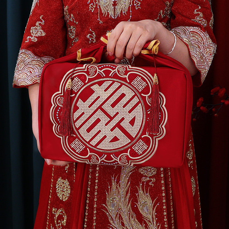 速发结婚包袱皮一对方陪嫁新娘嫁妆喜盆红色刺绣包裹庆布婚用品大