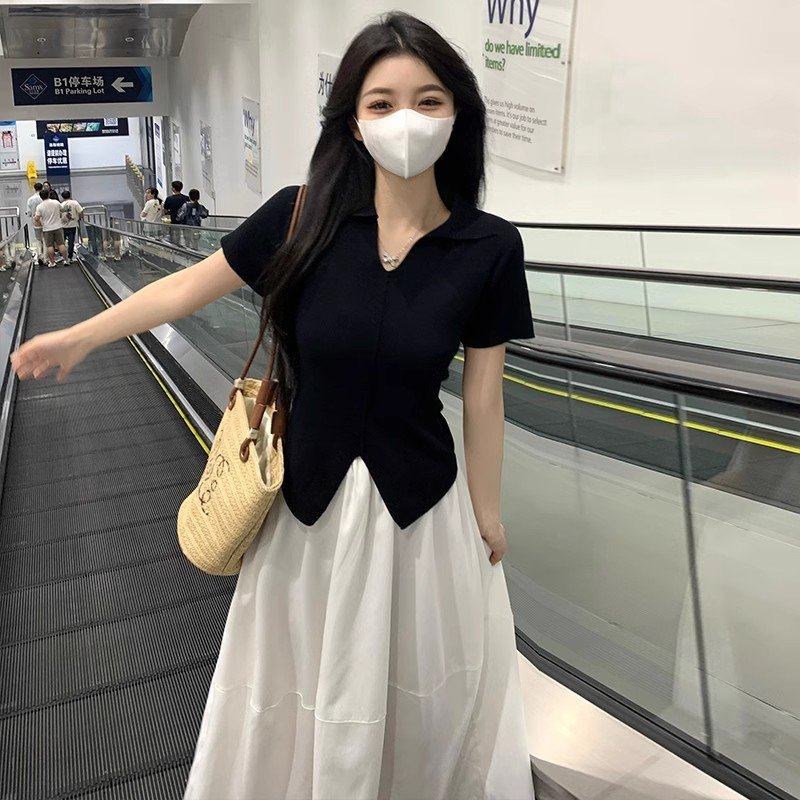 时尚套装女夏季2025新款法式气质修身短袖T恤女上衣半身裙两件套,女装/女士精品,大码套装,淘宝优惠券,粉丝福利购,淘宝优惠卷