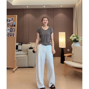 爱自然AJDE 多巴胺莱赛尔亚麻短袖T恤女夏通勤风轻薄宽松显瘦上衣