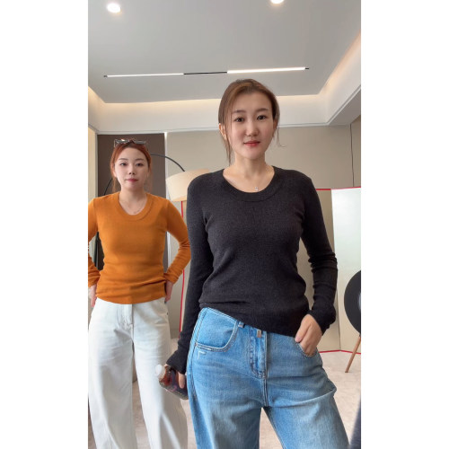 超细美丽诺100羊毛鸡蛋领长袖T恤
