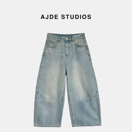 AJDE｜松弛感老爹牛仔裤女夏季新款高腰水洗做旧直筒蓝色长裤子