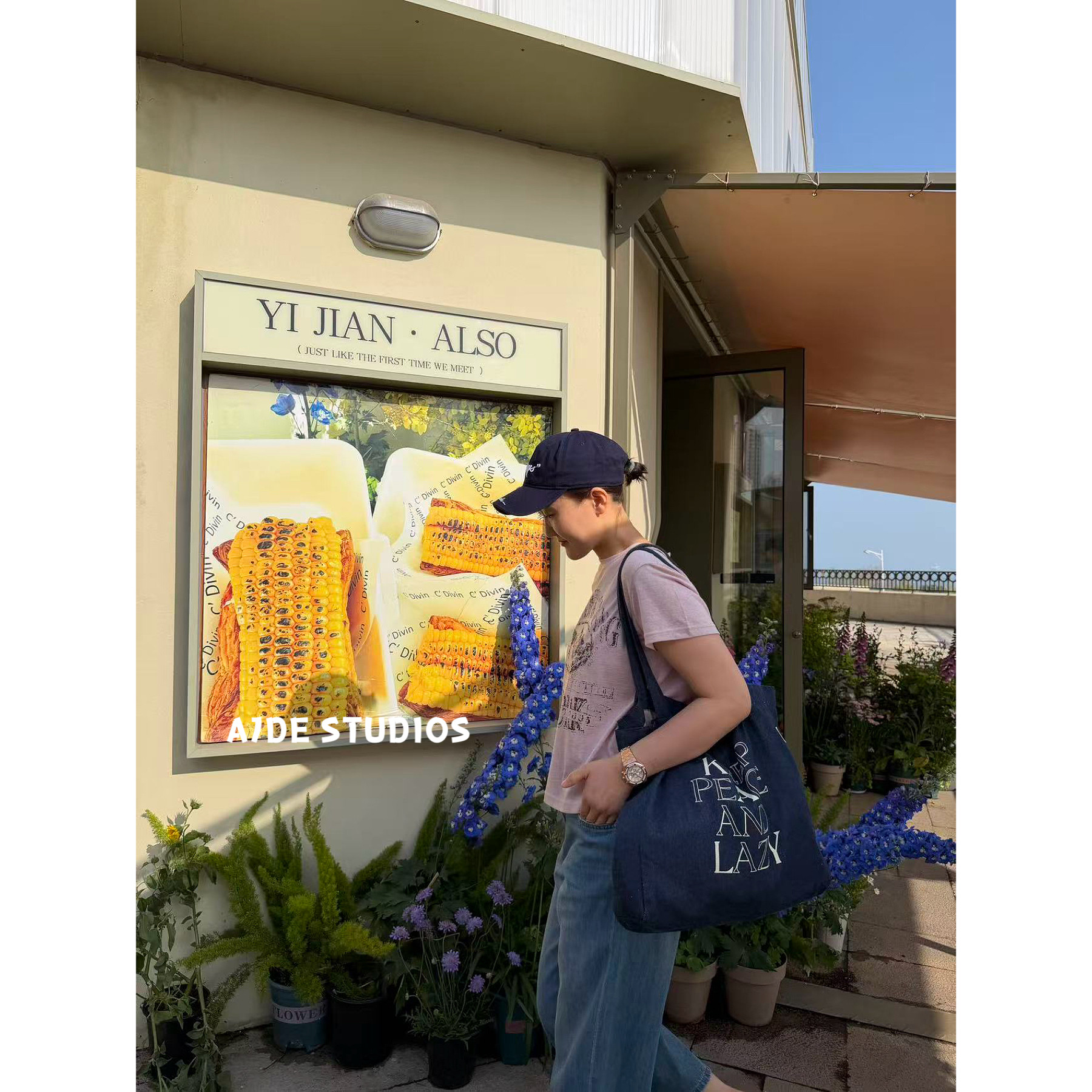 爱自然AJDE 旧金山美式复古短袖T恤女夏圆领褪色印花通勤显瘦上衣