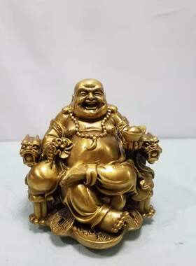 黄铜弥勒笑佛汽车载摆件中控台大肚佛像家居店铺装饰工艺品弥勒佛