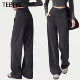 复古宽松阔腿运动休闲裤 女2025夏季 新款 TEETKE美式 垂感长裤 子