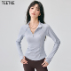 TEETKE美式 半拉链上衣设计感紧身运动t恤 新款 复古瑜伽长袖 女秋季