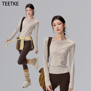 TEETKE瑜伽服长袖女秋冬速干高弹跑步训练运动上衣普拉提健身服