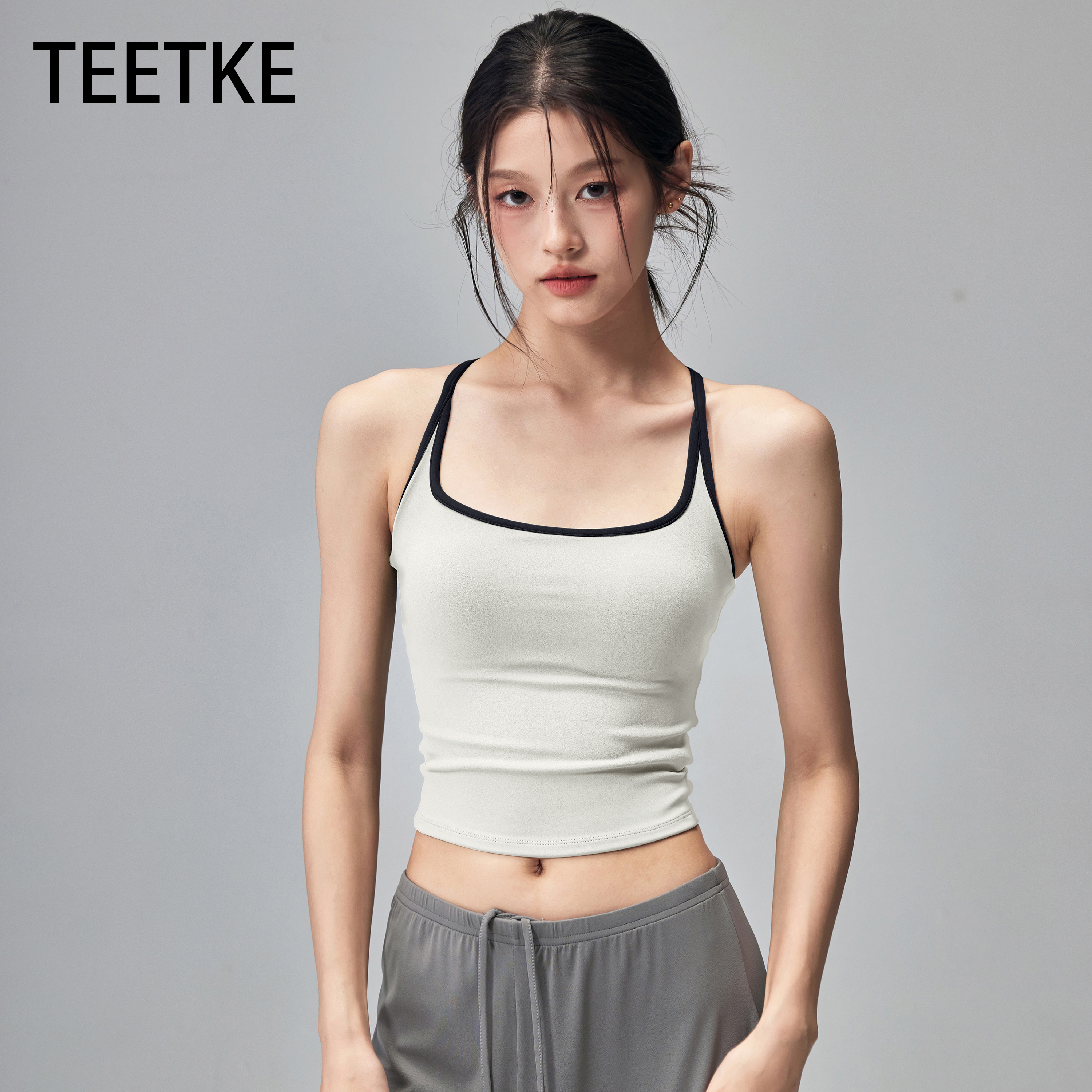 TEETKE撞色工字吊带辣妹上衣